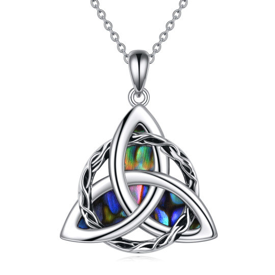 Sterling Silver Abalone Shellfish Celtic Knot Pendant Necklace