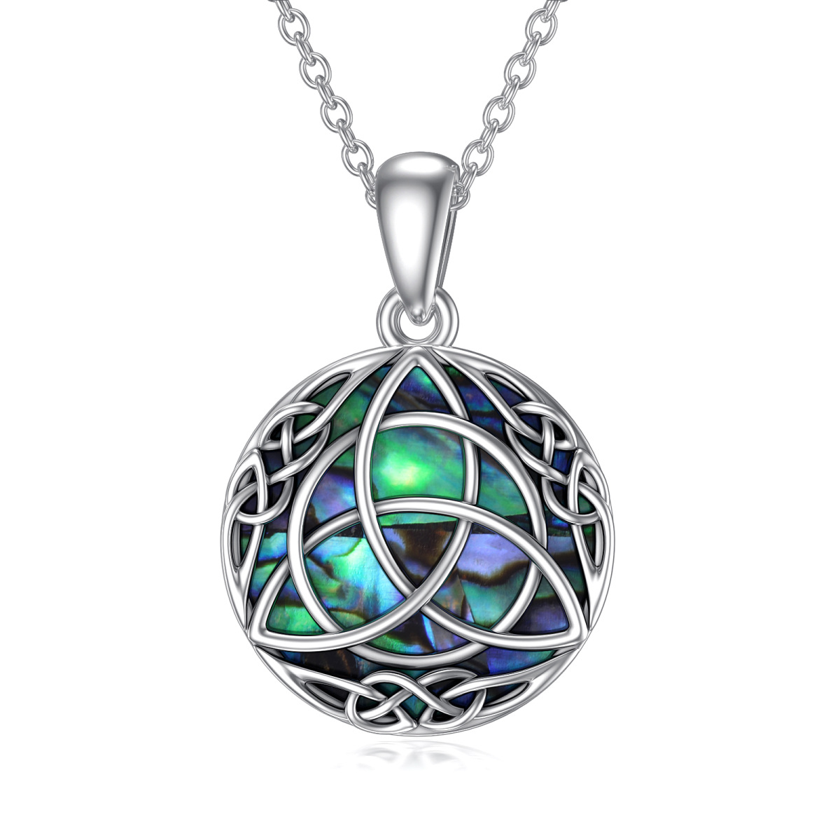 Colar vintage de prata esterlina Trinity Celtic Knot Lucky com concha de abalone simulada-1