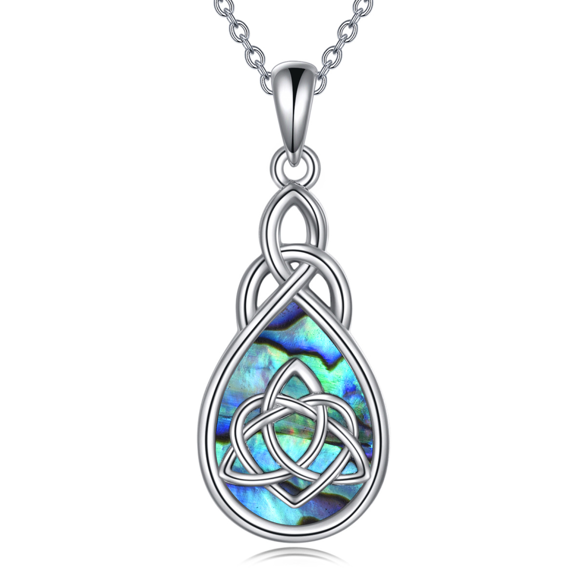 Collana con ciondolo a forma di nodo celtico in argento sterling con molluschi abalone-1