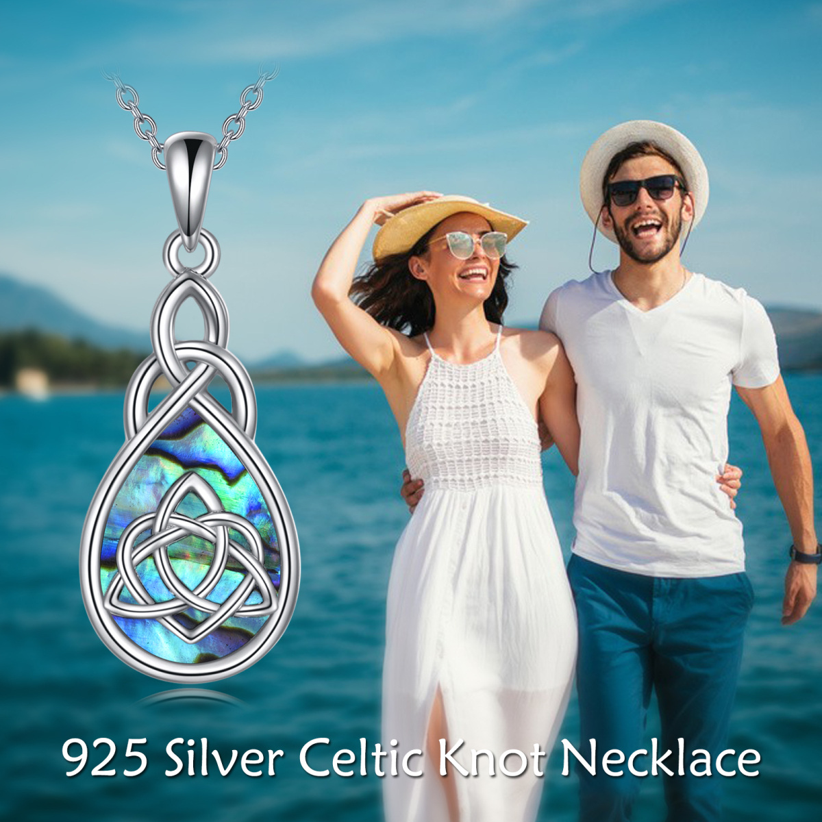 Collana con ciondolo a forma di nodo celtico in argento sterling con molluschi abalone-6