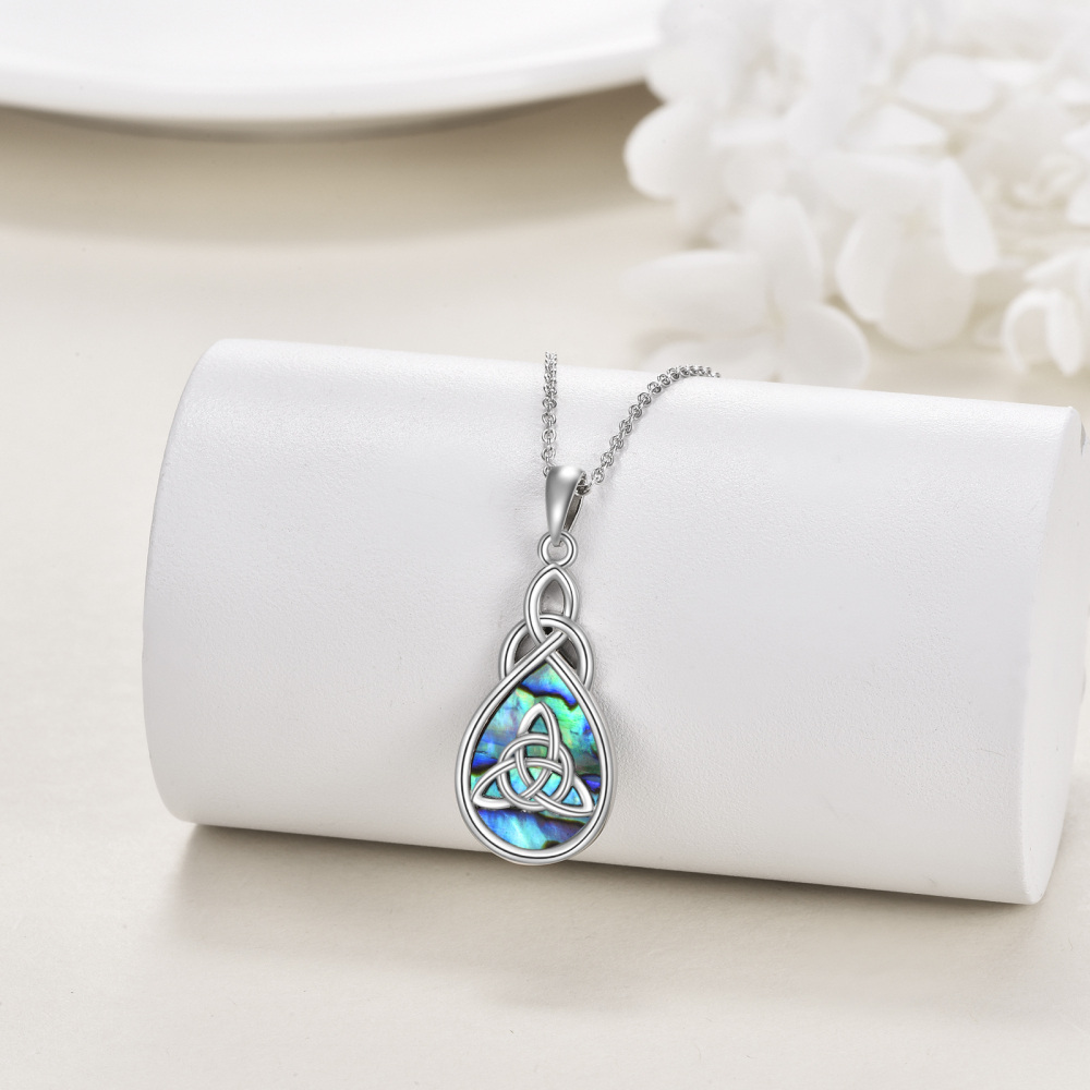 Sterling Silver Abalone Shellfish Celtic Knot & Drop Pendant Necklace for Women-3
