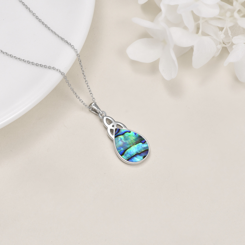 Sterling Silver Abalone Shellfish Celtic Knot & Drop Pendant Necklace for Women-4
