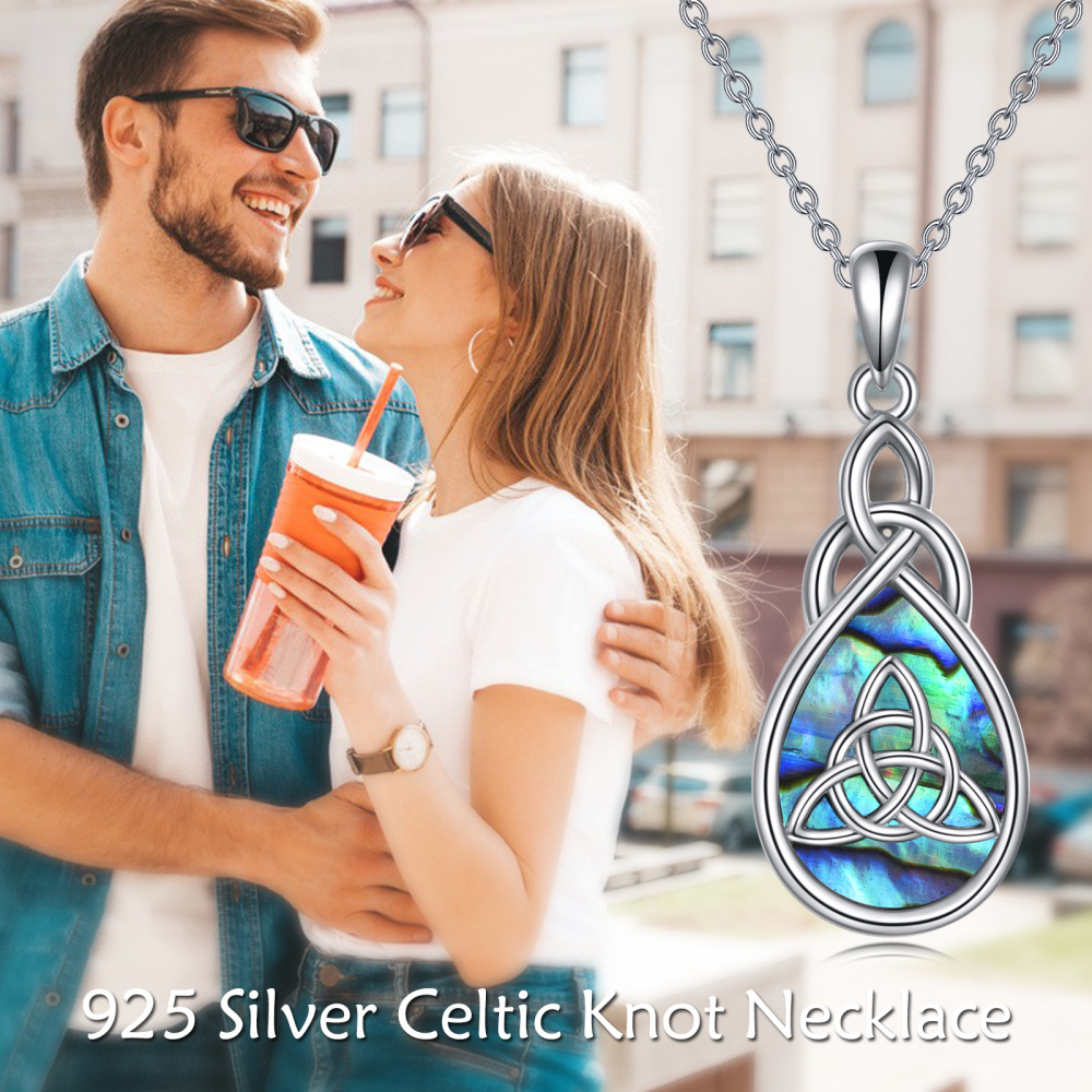 Sterling Silver Abalone Shellfish Celtic Knot & Drop Pendant Necklace for Women-6