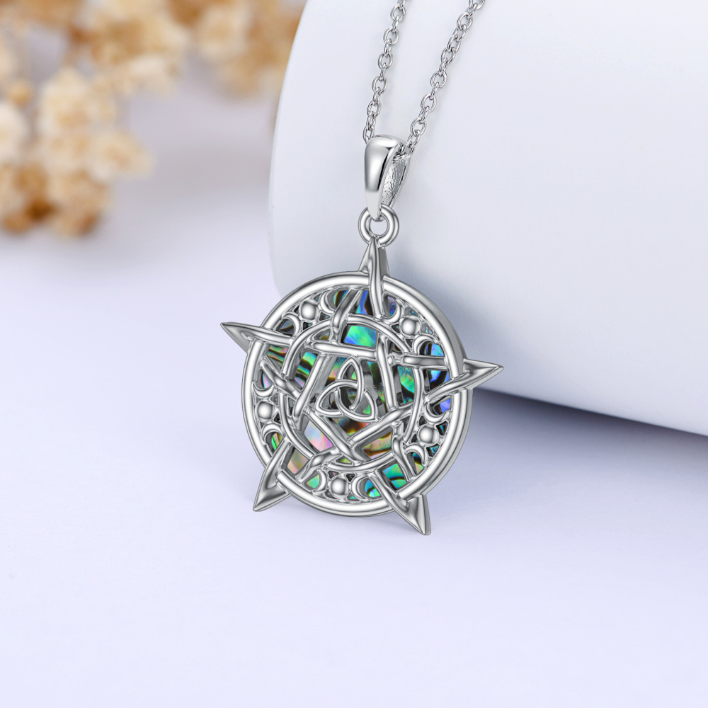 Collana con ciondolo a forma di pentagramma e nodo celtico in argento sterling con molluschi abalone-3