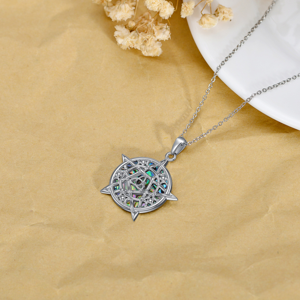 Collana con ciondolo a forma di pentagramma e nodo celtico in argento sterling con molluschi abalone-4