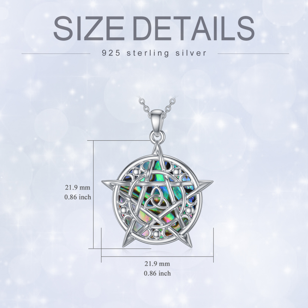 Collana con ciondolo a forma di pentagramma e nodo celtico in argento sterling con molluschi abalone-6