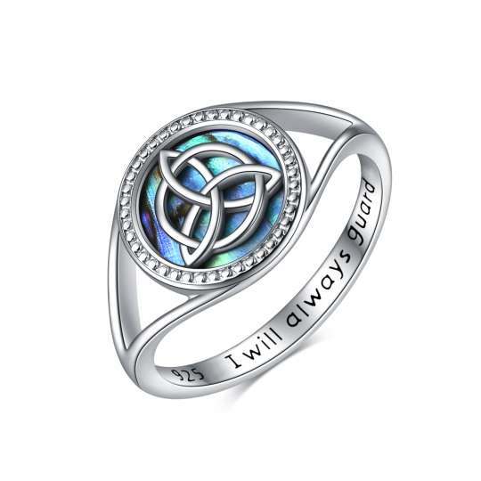 Sterling Silver Abalone Shellfish Celtic Knot Ring with Engraved Word