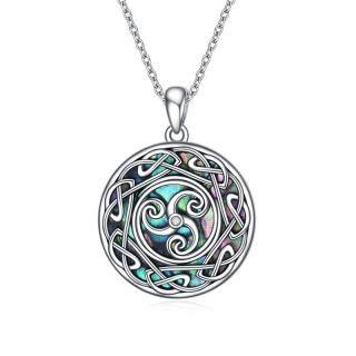 Sterling Silver Abalone Shellfish Celtic Knot Triskelion Pendant Necklace-58