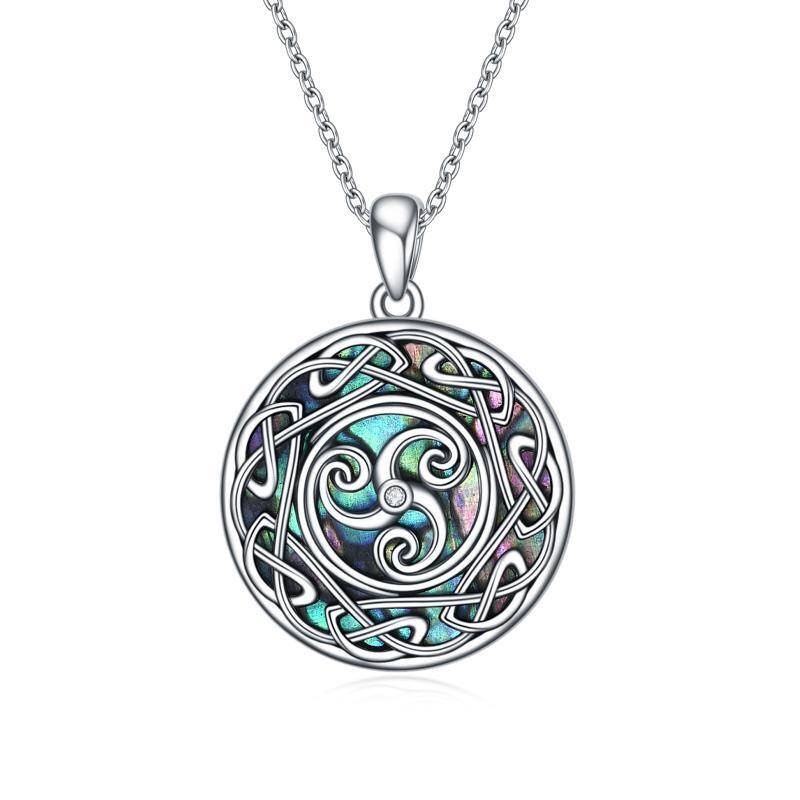 Sterling Silver Abalone Shellfish Celtic Knot Triskelion Pendant Necklace-17