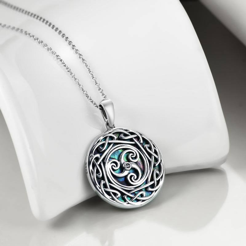 Sterling Silver Abalone Shellfish Celtic Knot Triskelion Pendant Necklace-4