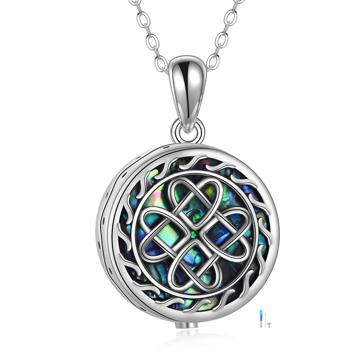 Sterling Silver Abalone Shellfish Celtic Knot Urn Necklace for Ashes with Engraved Word-1