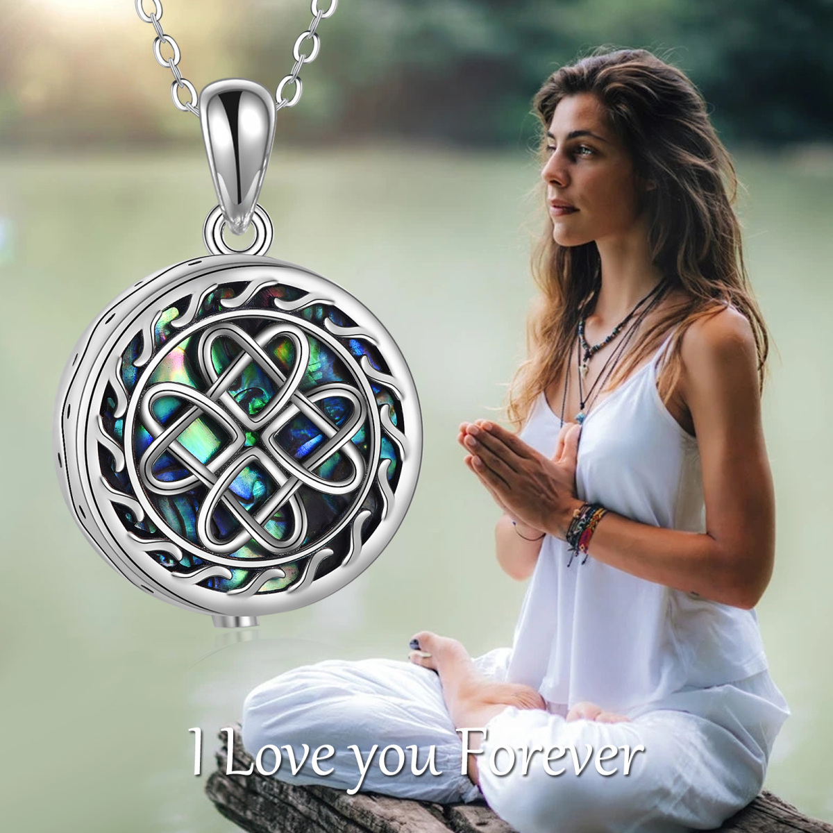 Sterling Silver Abalone Shellfish Celtic Knot Urn Necklace for Ashes with Engraved Word-5