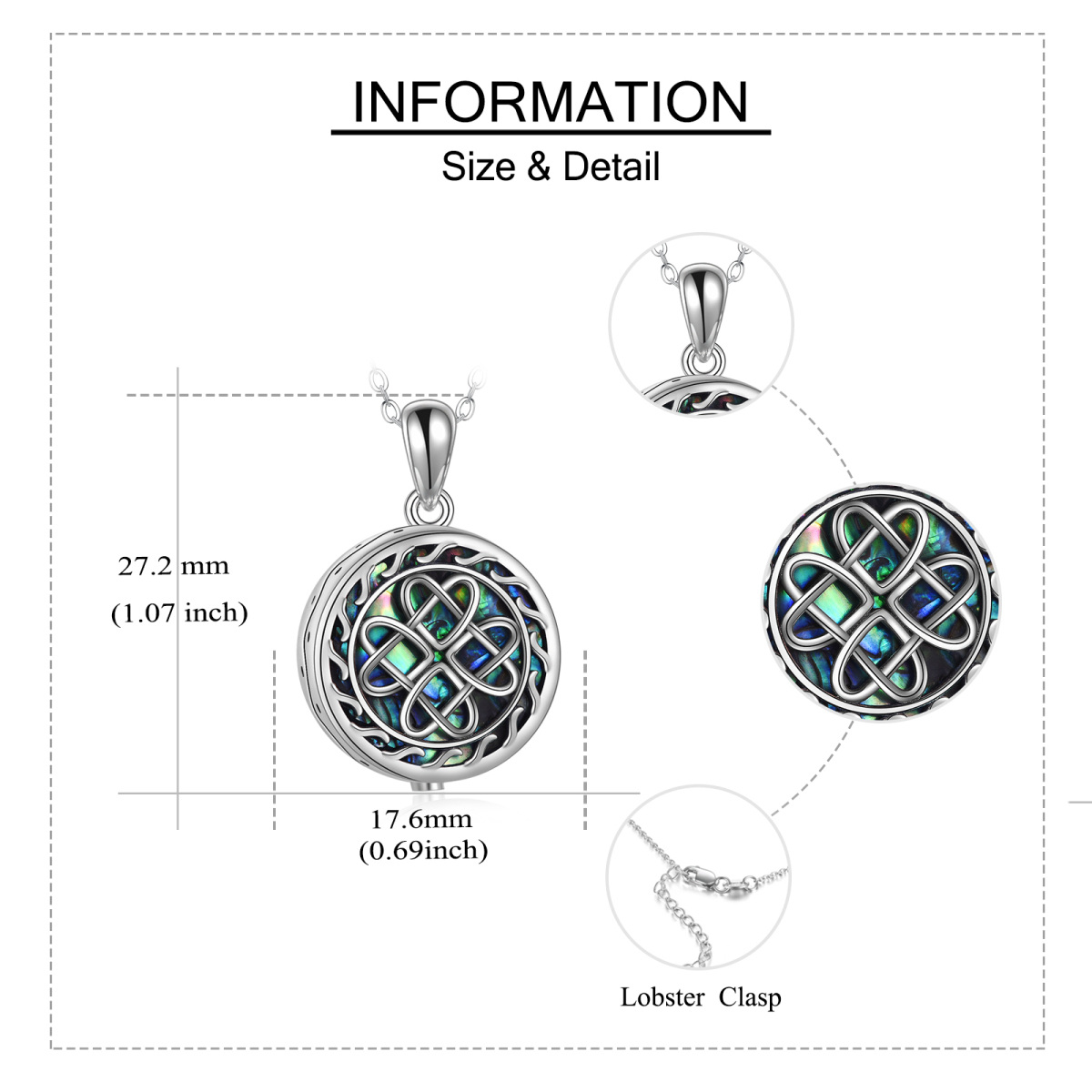 Sterling Silber Abalone Muscheln keltischen Knoten Urne Halskette mit eingraviertem Wort-6