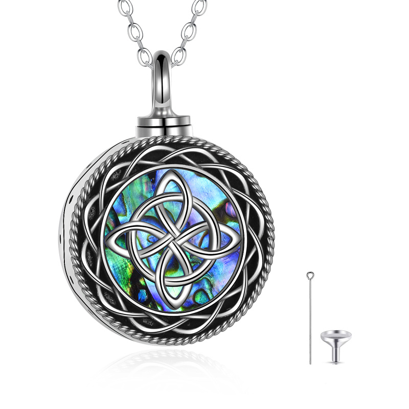 Collana in argento sterling con urna con nodo celtico e crostacei abalone per ceneri-11