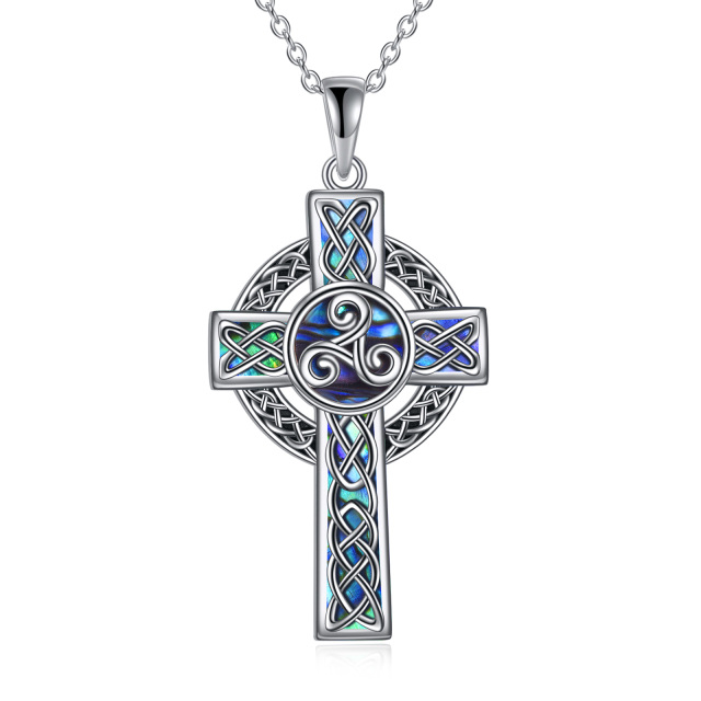 Collana con ciondolo a spirale e croce in argento sterling con crostacei Abalone Celtic-1