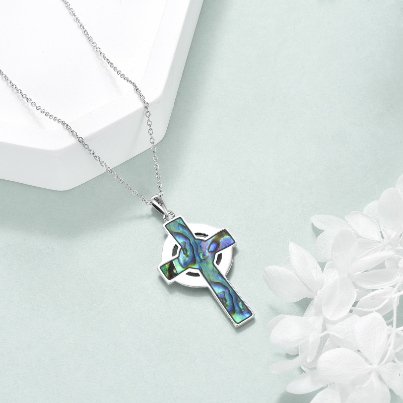 Sterling Silber Abalone Muschel Baum des Lebens mit keltischem Knoten Kreuz Anhänger Halskette für Frauen-3