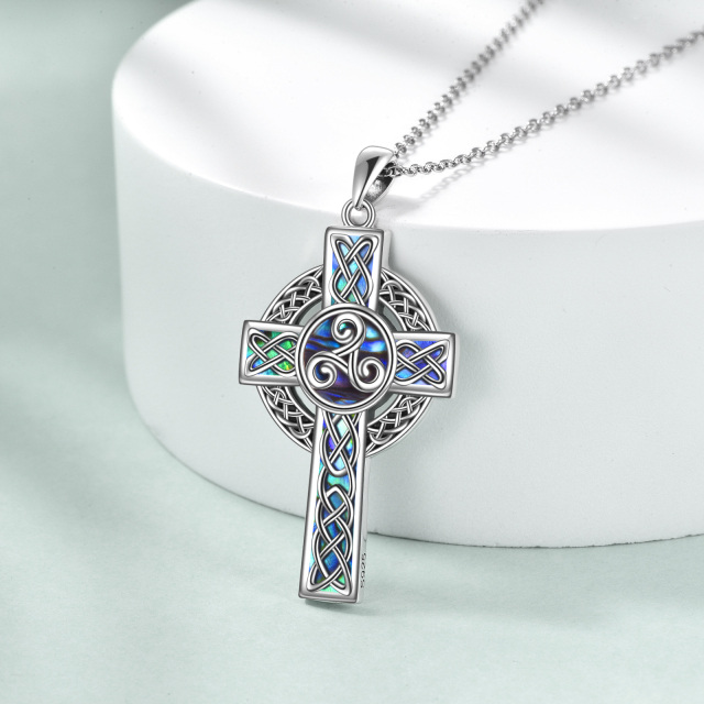 Collana con ciondolo a spirale e croce in argento sterling con crostacei Abalone Celtic-4