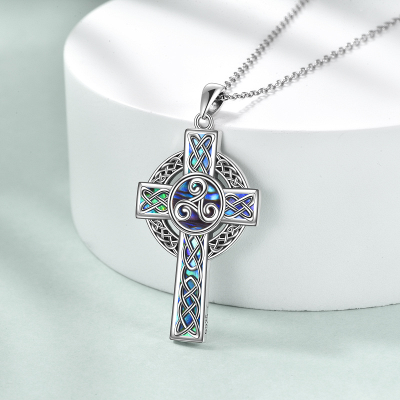 Sterling Silber Abalone Muschel Baum des Lebens mit keltischem Knoten Kreuz Anhänger Halskette für Frauen-4