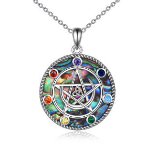 Sterling Silver Abalone Shellfish Chakras & Triple Moon Goddess Pendant Necklace-36