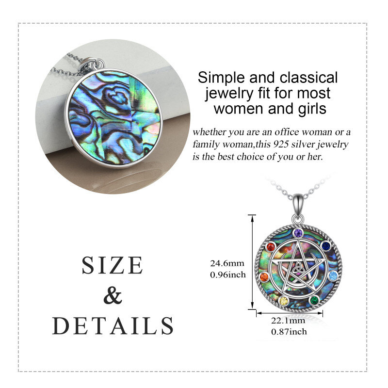 Sterling Silver Abalone Shellfish Chakras & Triple Moon Goddess Pendant Necklace-6