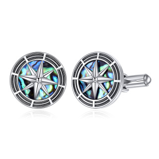 Sterling Silver Abalone Shellfish Compass Cufflinks-23