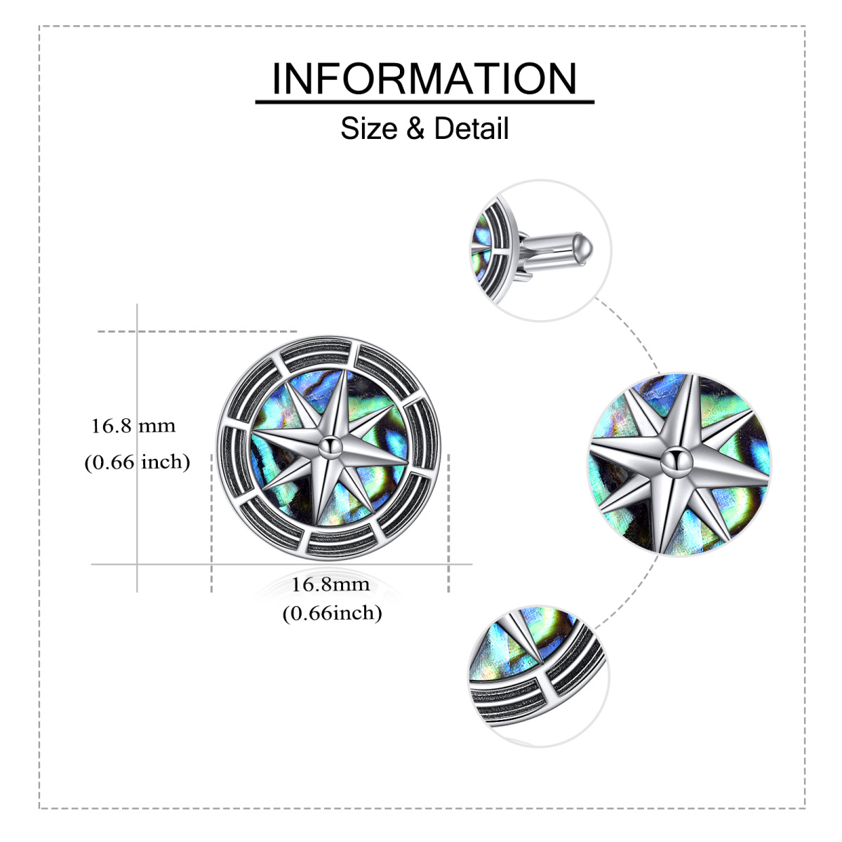 Sterling zilveren Abalone schelpdieren kompas manchetknopen-5