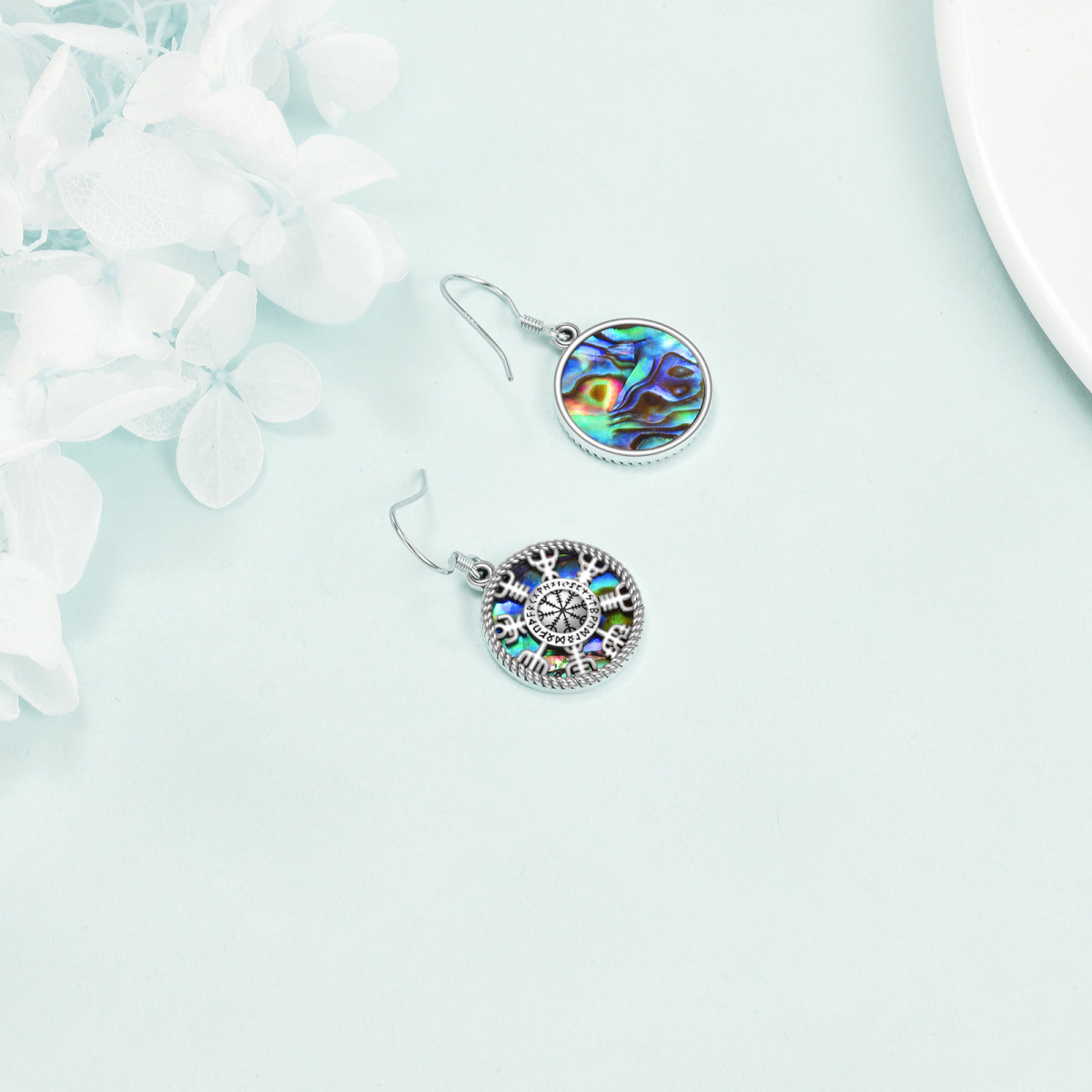 Orecchini pendenti con bussola con crostacei abalone in argento sterling-3