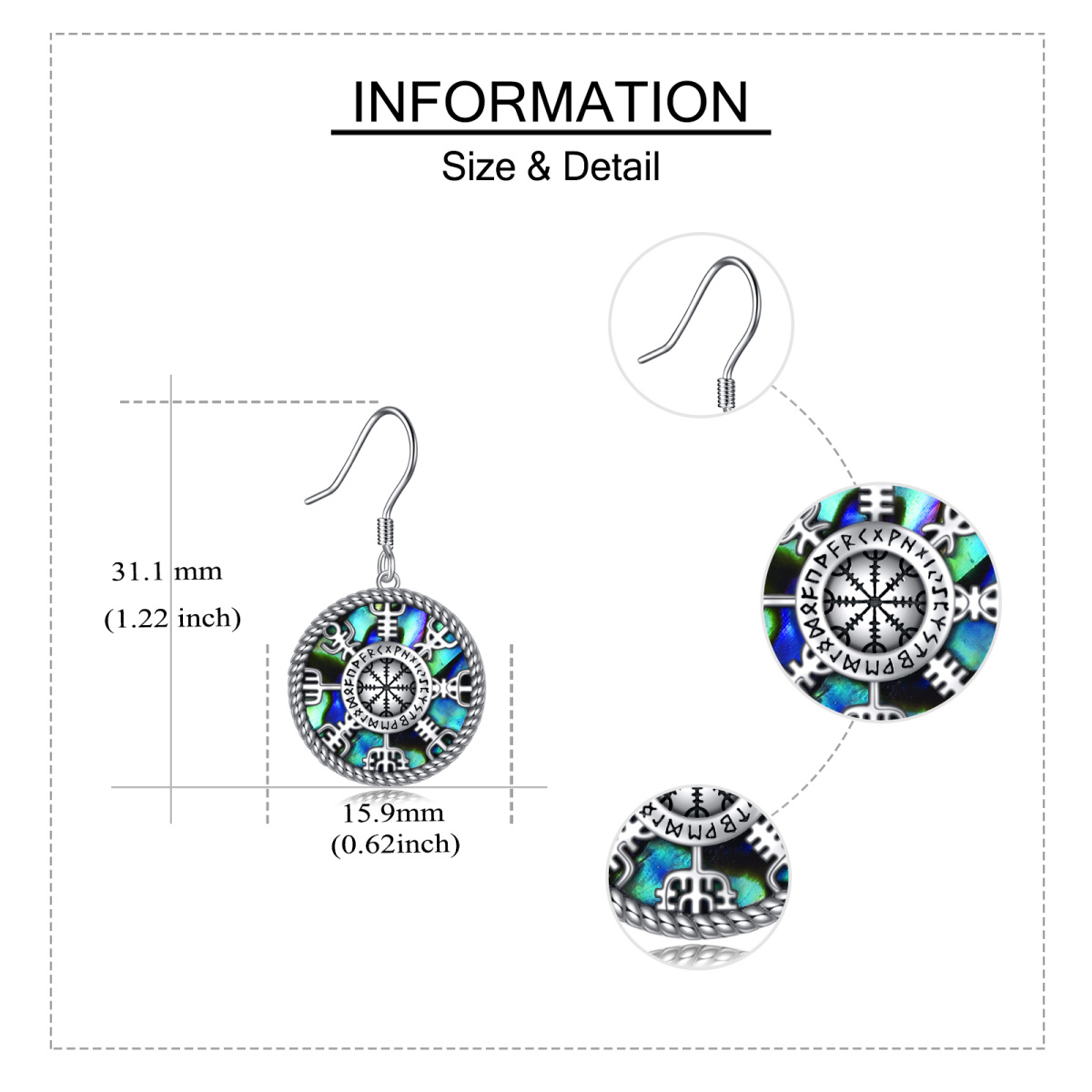 Boucles d'oreilles pendantes en argent Abalone, coquillage et boussole-5