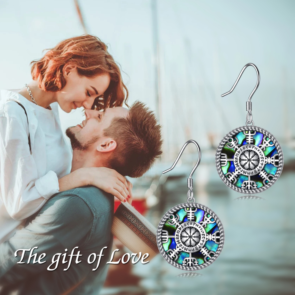 Sterling Silver Abalone Shellfish Compass Drop Earrings-6