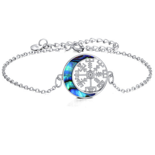 Pulsera de plata de ley con brújula de abalón y colgante de luna