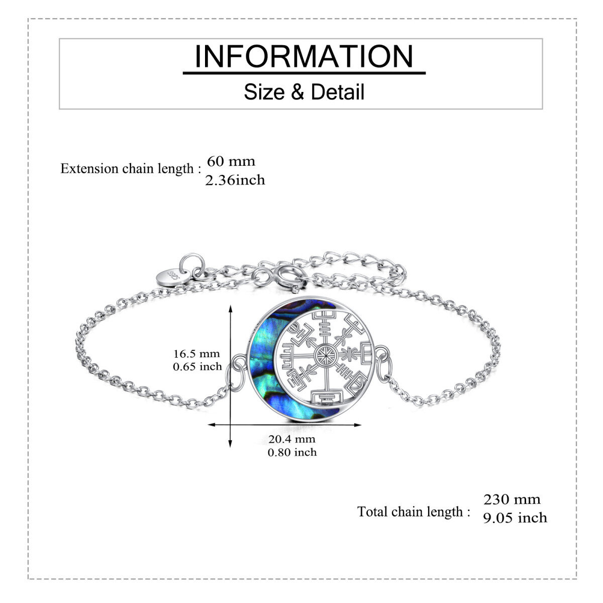 Pulseira com pingente de bússola e lua em prata esterlina Abalone Shellfish-5