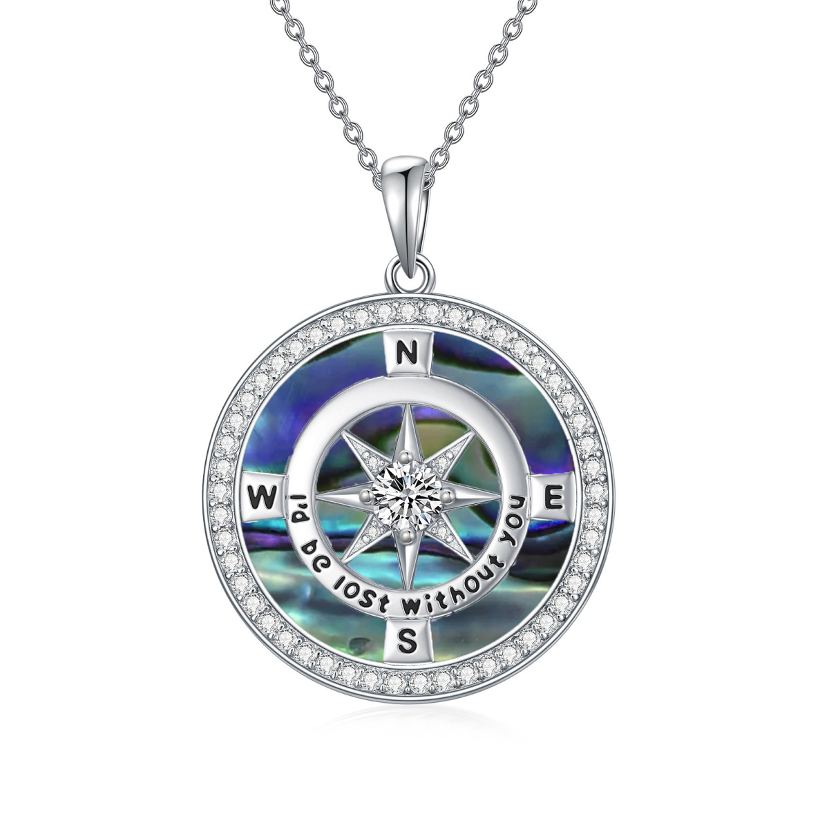 Sterling Silver Abalone Shellfish Compass Pendant Necklace-1