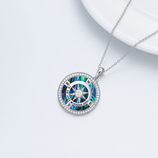 Sterling Silver Abalone Shellfish Compass Pendant Necklace-4