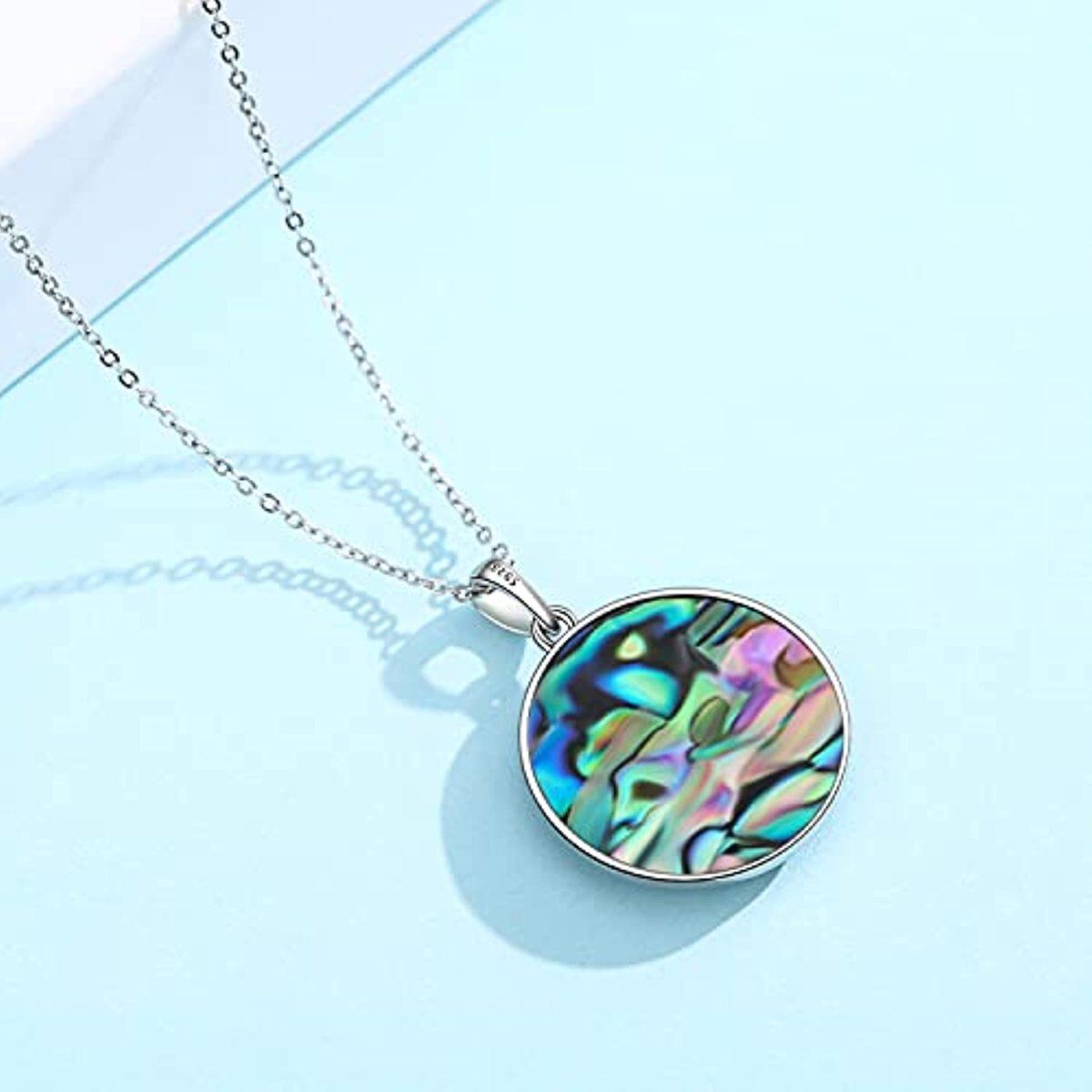 Sterling Silver Abalone Shellfish Compass Pendant Necklace-4