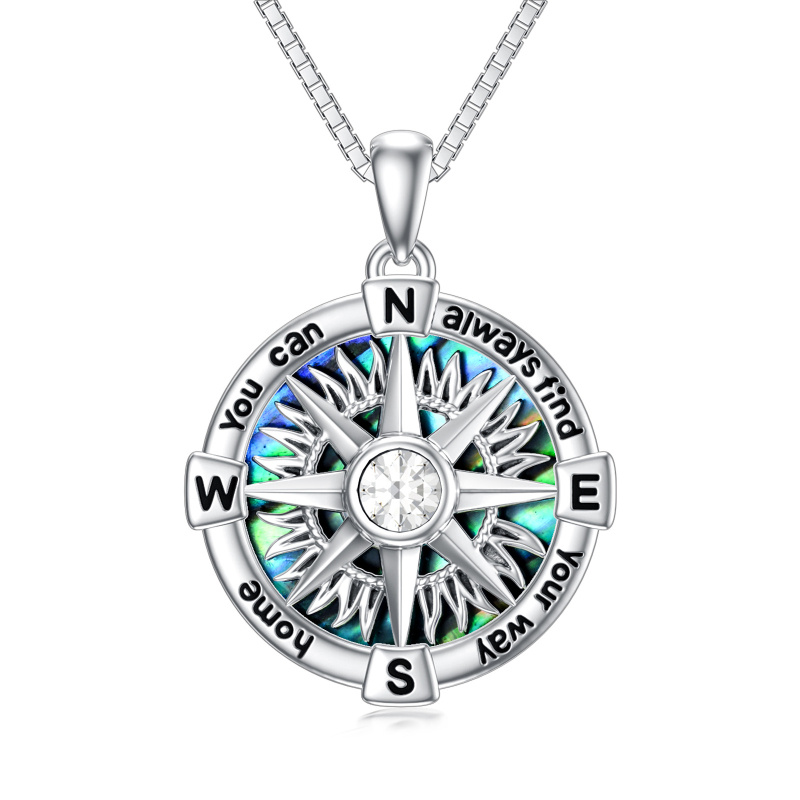 Sterling Silver Abalone Shellfish Compass Urn Necklace for Ashes-17