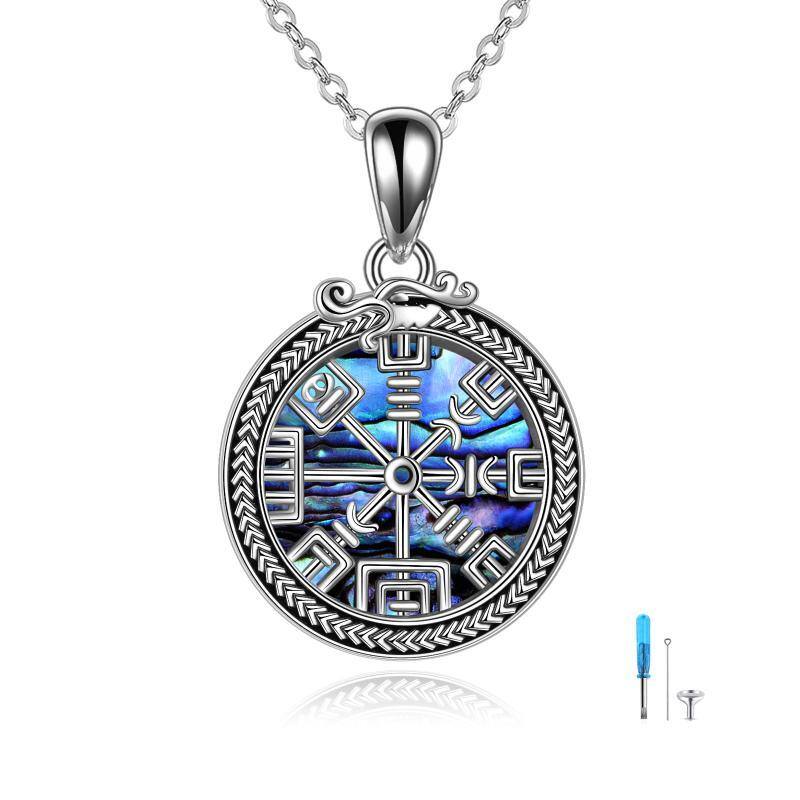 Collar de plata de ley Abalone Shellfish Compass & Viking Rune Urn para cenizas-1