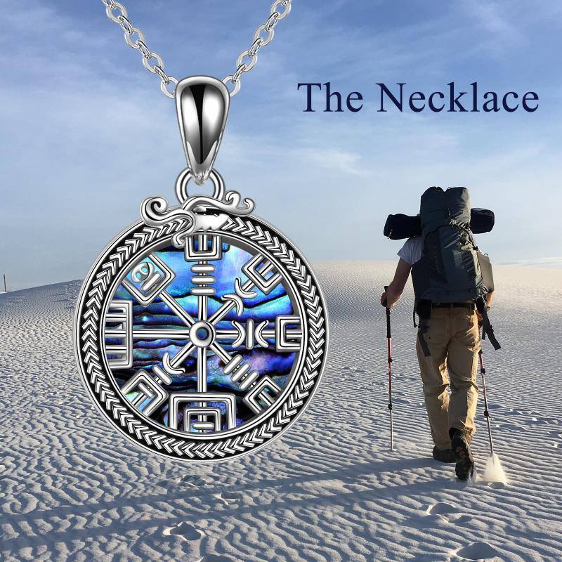 Sterling Silver Abalone Shellfish Compass & Viking Rune Urn Necklace for Ashes-6