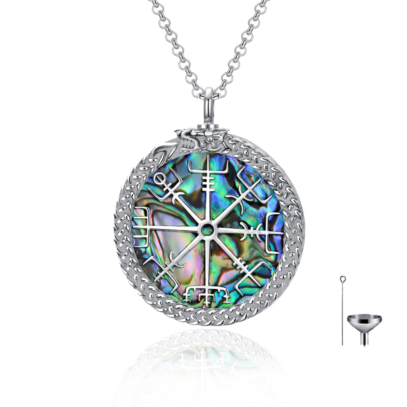 Sterling Silver Abalone Shellfish Compass & Viking Rune Urn Necklace for Ashes-9