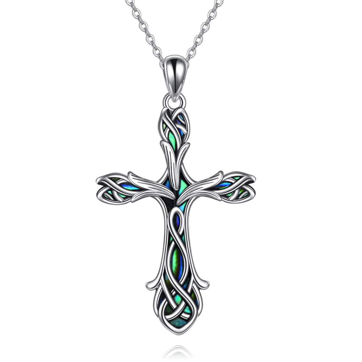 Collier en argent sterling avec croix et symbole de l'infini en forme de coquillage Abalon-1