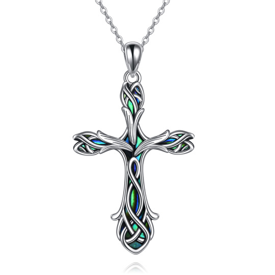 Collana con ciondolo a forma di croce e simbolo dell'infinito in argento sterling con molluschi Abalone