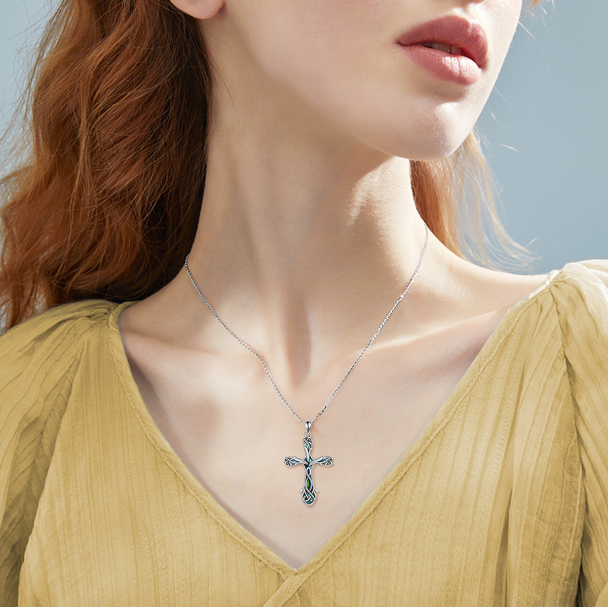 Collier en argent sterling avec croix et symbole de l'infini en forme de coquillage Abalon-2