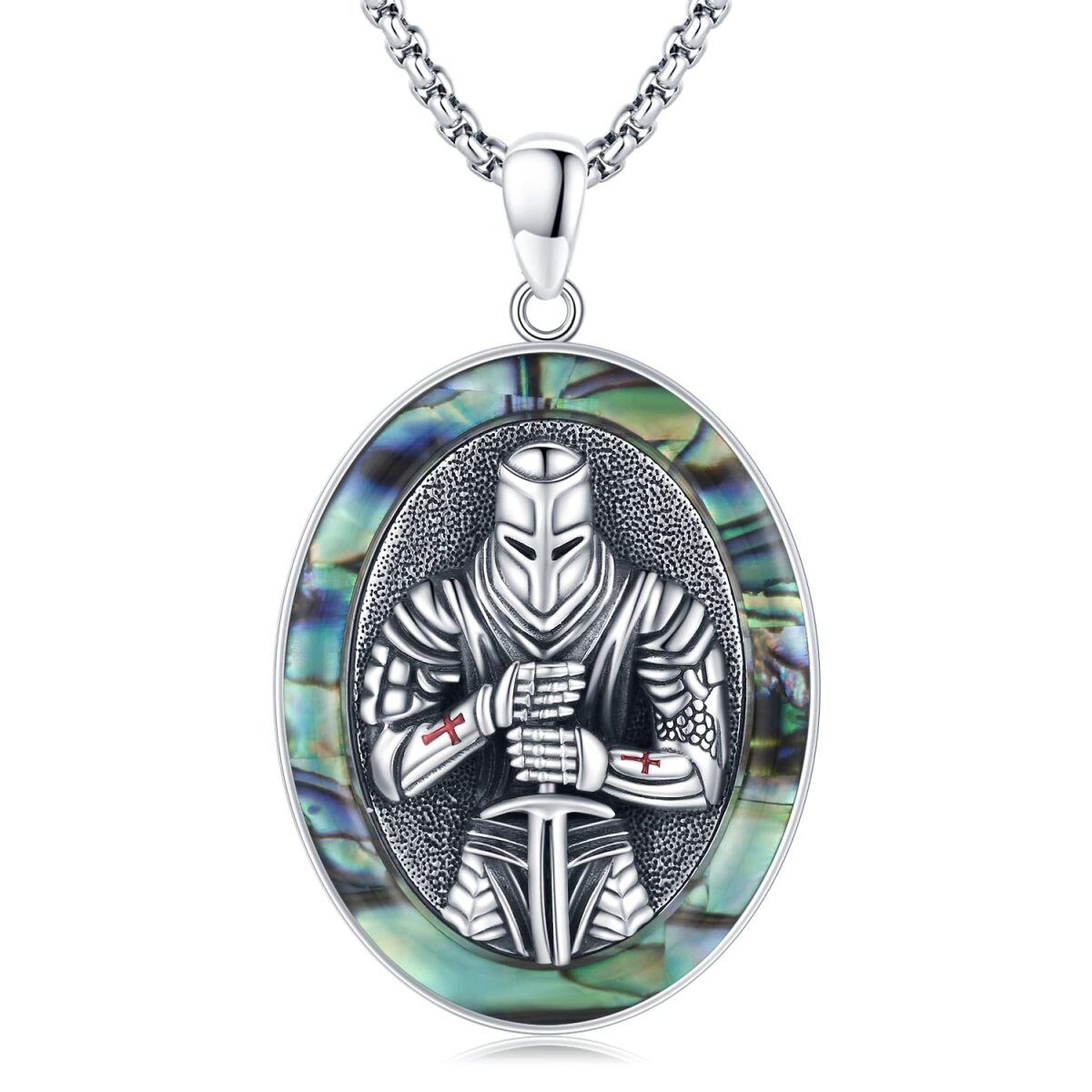 Sterling Silver Abalone Shellfish Cross & Knights Templar Pendant Necklace-1