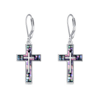 Sterling Silver Abalone Shellfish Cross Lever-back Earrings for Women-39