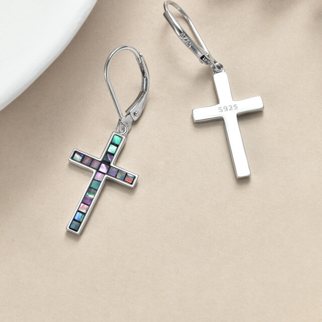 Boucles d'oreilles en argent sterling Abalone Shellfish Cross Lever-back Earrings-4