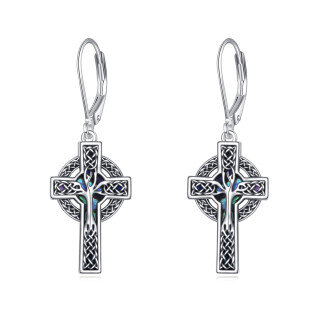 Sterling Silver Abalone Shellfish Cross Lever-back Earrings-36