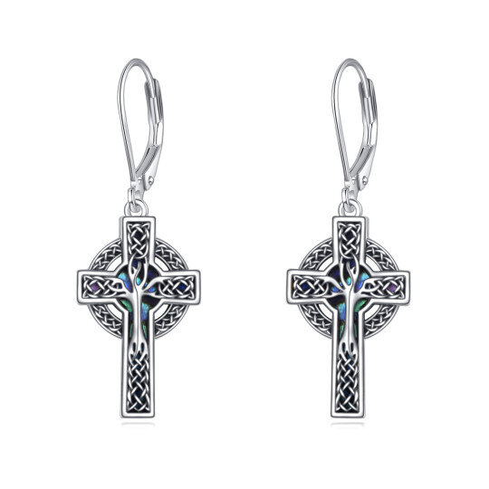 Boucles d'oreilles en argent sterling Abalone Shellfish Cross Lever-back Earrings