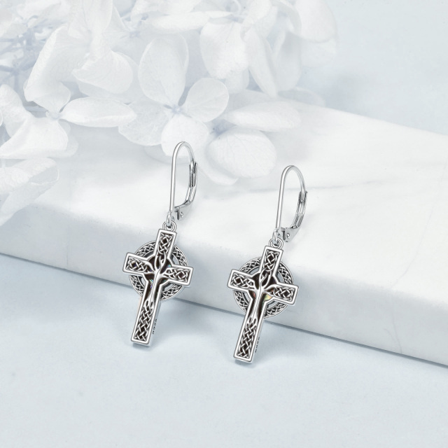 Pendientes de plata de ley Abalone Shellfish Cross Lever-back-3