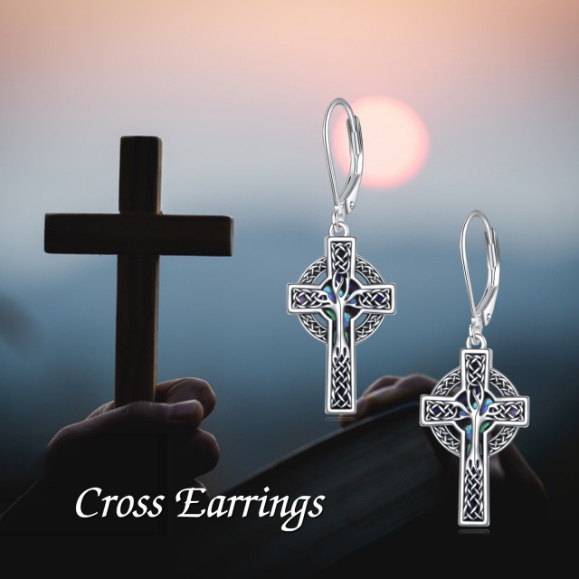 Boucles d'oreilles en argent sterling Abalone Shellfish Cross Lever-back Earrings-6