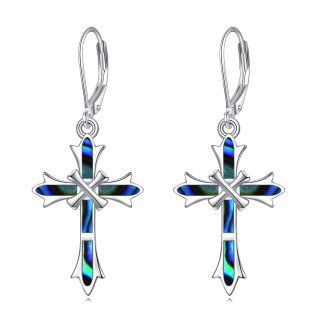 Sterling Silver Abalone Shellfish Cross Lever-back Earrings-4