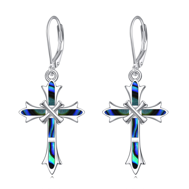 Boucles d'oreilles en argent sterling Abalone Shellfish Cross Lever-back Earrings